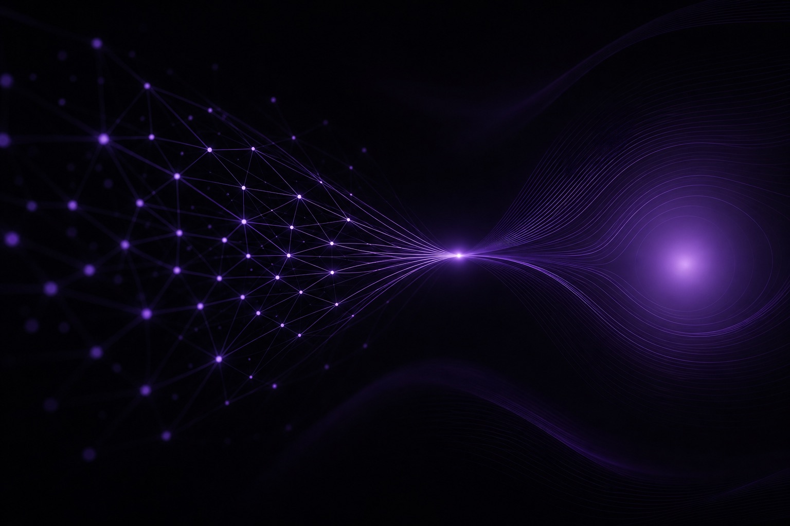 Abstract illustration of many applicant data signals converging into a single clear credit decision